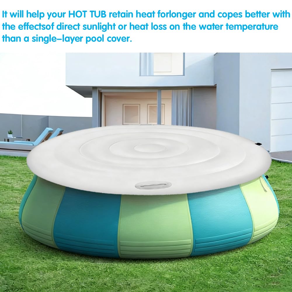 Couverture de Spa Gonflable, 140cm Couvercle Gonflable Rond, Couvercle Spa, Couverture de Bain Gonflable avec Poignées, pour Spa, pour Extérieur Jardin (Blanc)