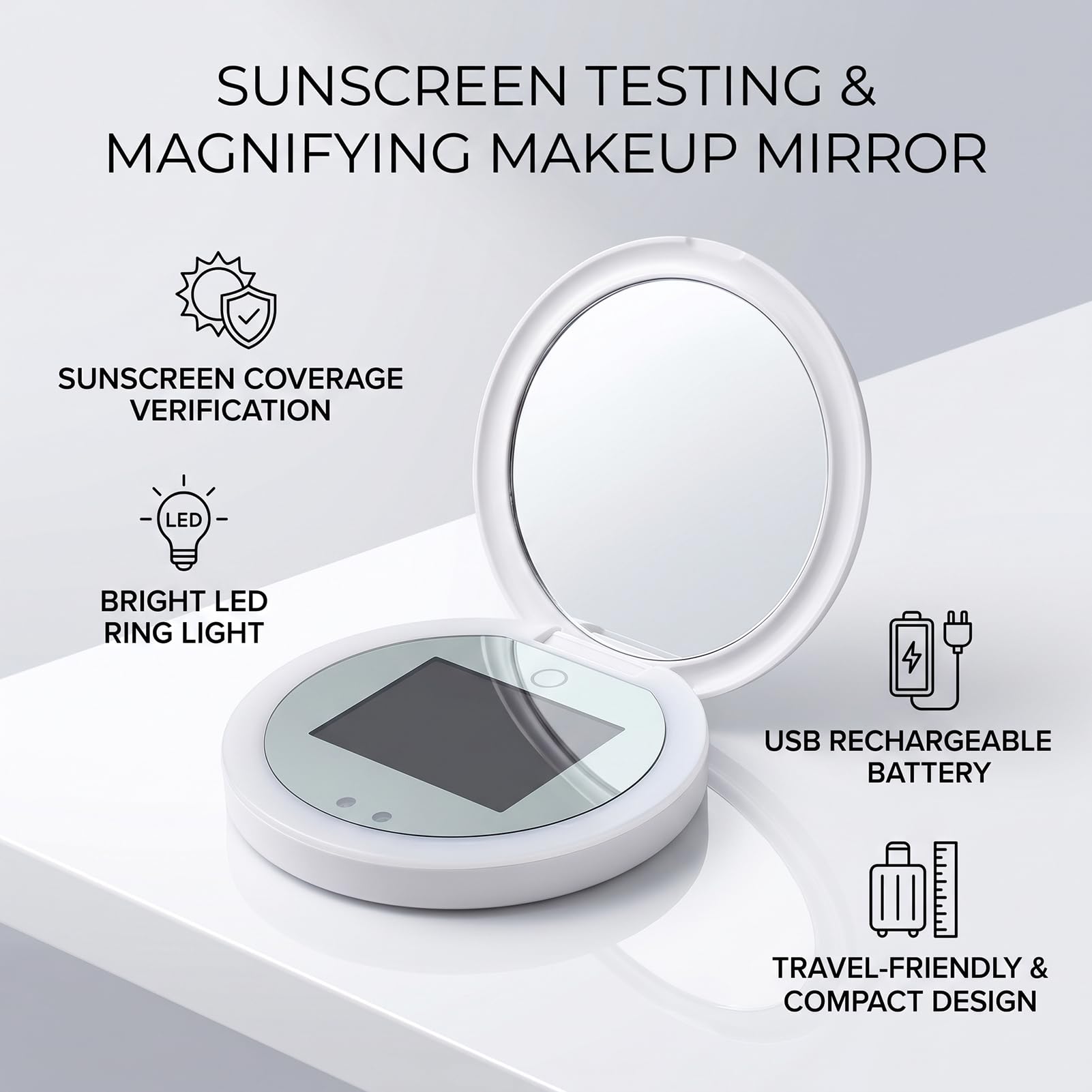 Zunate Espejo de Maquillaje Portátil con Aumento 2X para una Visibilidad Facial Clara para Uso Mientras Viaja