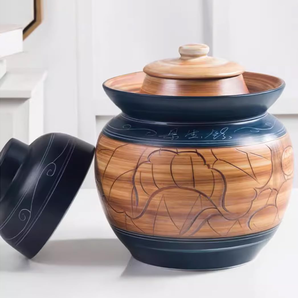 Tarro de Fermentación de Olla de gres, Tarro para Pepinillos, Tarros con Tapa para Aceitunas, Tarro de Fermentación o Decapado,Jarrón de Barro,Tarro para fermentar c B-5L