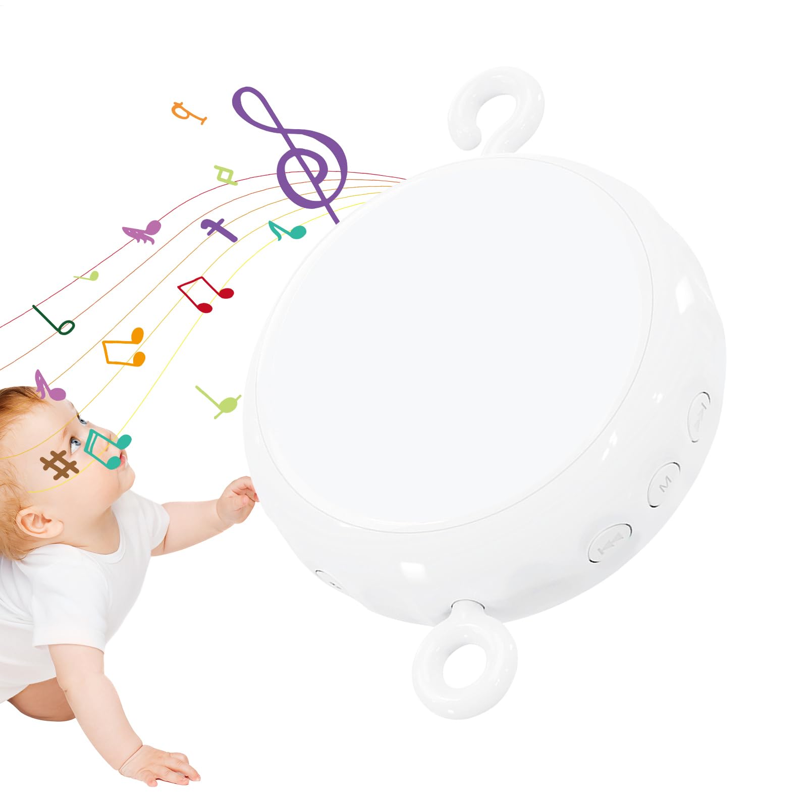 Mobile - Crib Music Box | Rotating Crib Mobile Music Box for Nursery Bed & Sleep Soothing | 1-Pack Portable Sound Machine, 24 Lullabies, Volume Control, White ABS