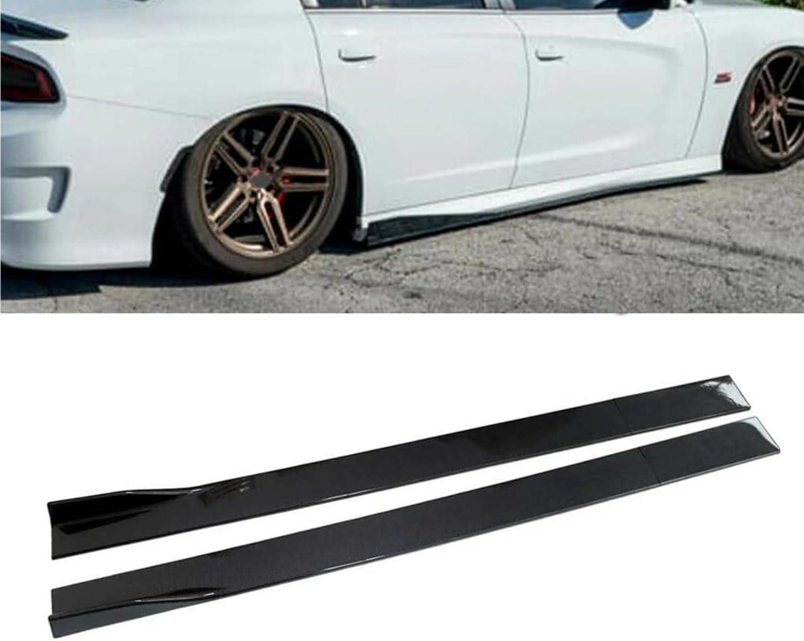 - YOUNGERCAR Universal Side Skirts 2.2M/86.6 Inch ABS Carbon Fiber Look Side Skirt Extension Splitter Rocker Panels Side Trim Spoiler Extension Lip Bottom Line Splitter Diffuser