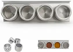 Kit Porta Condimentos Magnético 4 Potes de Aço Inox com Suporte – Temperos e Especiarias Organizados (Kit 4)
