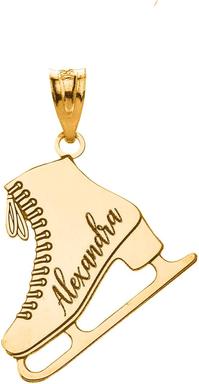 10K and 14K Yellow, White, or Rose Gold Personalized Name Ice Skate Winter Sports Charm Figure Skating Pendant - Choice of Metal Color