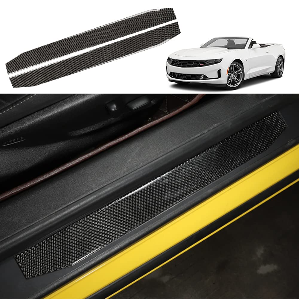 YOFAMO Carbon Fiber Door Sill Protector Sticker Decal Interior Trim Cover for Chevrolet Camaro 2016 2017 2018 2019 2020 Decoration Accessories(2PCS Black)