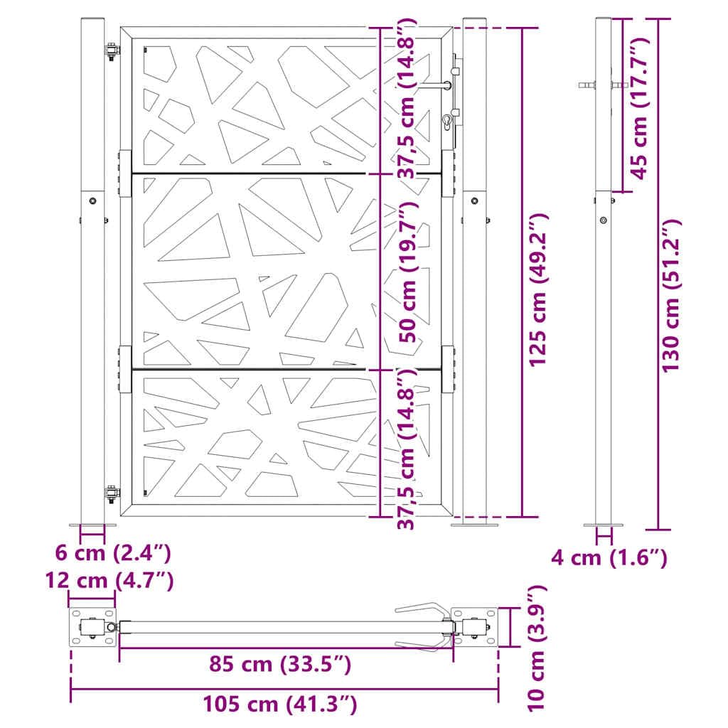 IKAYAA Cancello Giardino Cancello Esterno Cancello Giardino Esterno Porta da Giardino in Acciaio Cancello in Metallo con Maniglia e 3 Chiavi Design Leggero-Nero-105 x 130 cm