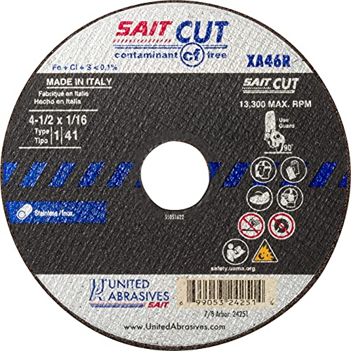 United Abrasives SAIT 24251 4-1/2x1/16x7/8 XA46R Contaminant Free High Speed Cut-Off Wheels, 50 Pack