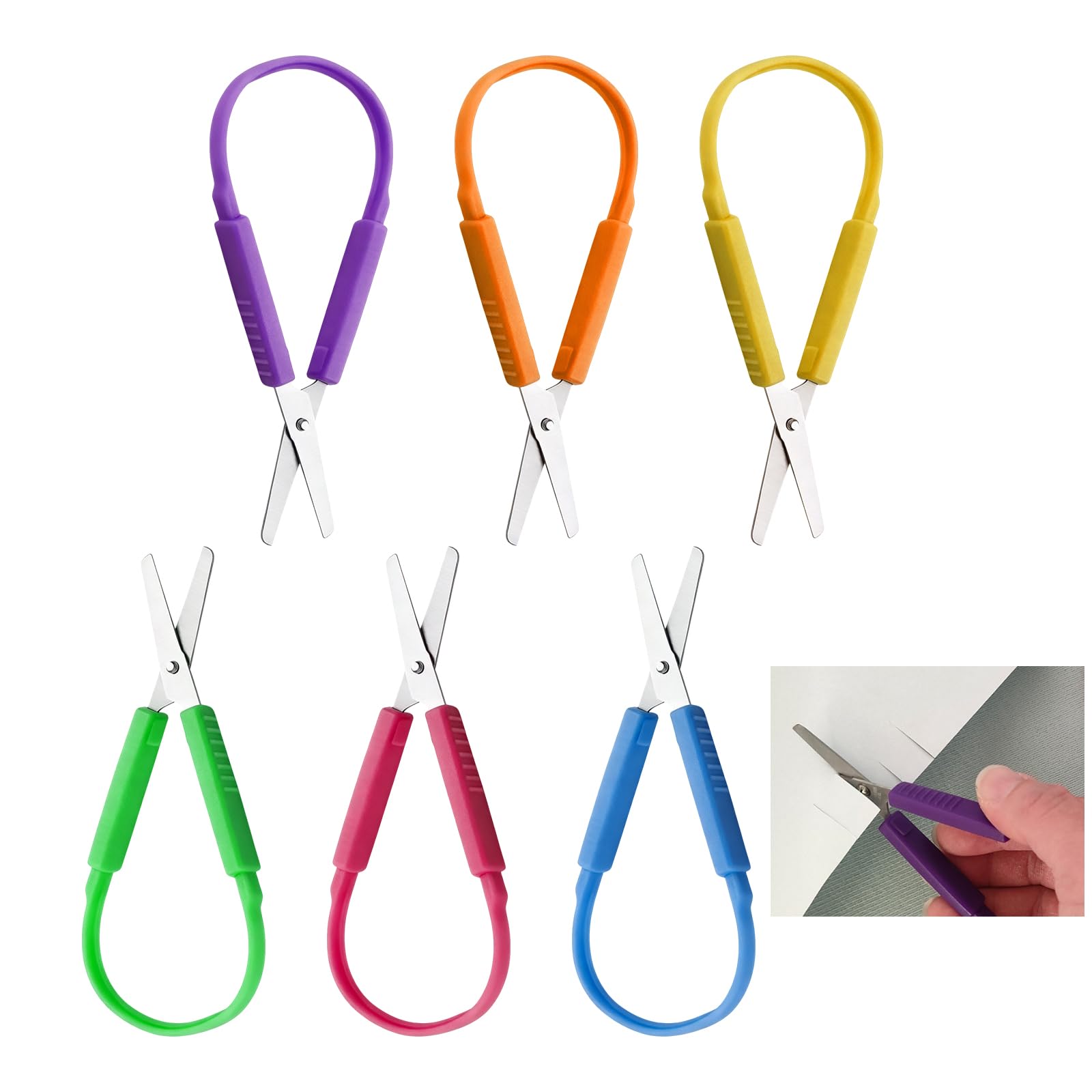 Safety Scissors for Kids | Homiladi 6Pcs Kids Scissors with Adaptive Design Right and Left Handed for Toddlers & Children | Colorful Mini Scissor for Special Needs & School (13.5cm)