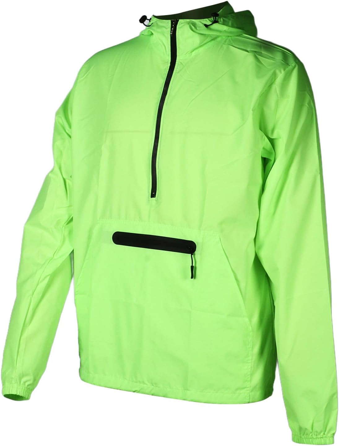 Focket Rain Jacket Men, Reflective Lightweight Breathable Windbreaker, Running Jacket with Adjustable Drawstring Elastic Cuffs Middle Zipper Pocket for Running Cycling (2XL)