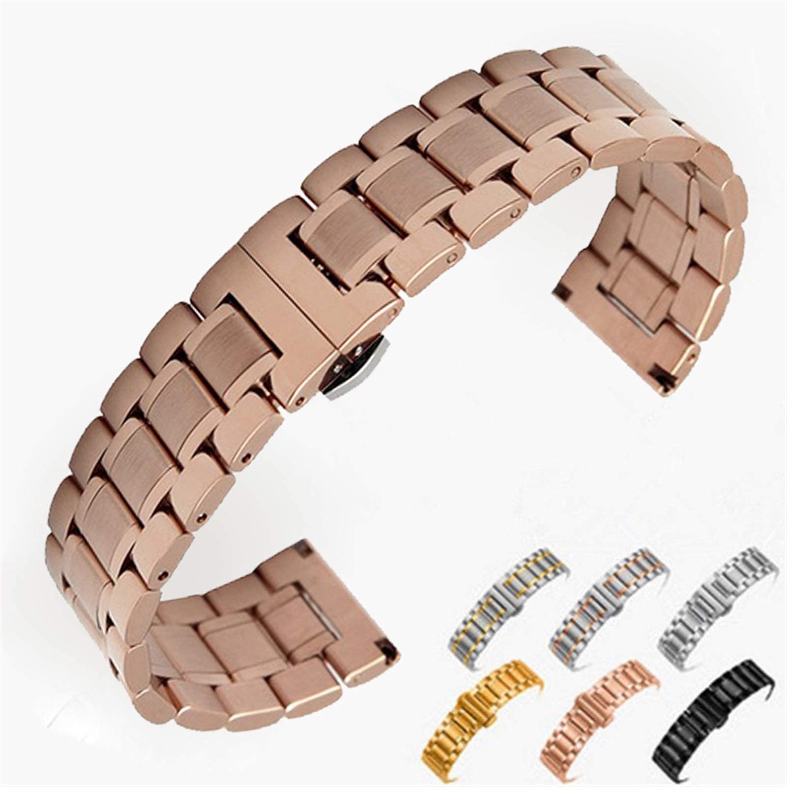 QHQQXN Correa de Reloj, Correa de Acero Inoxidable 18mm 22mm 24mm Correa Pulsera Hebilla de Mariposa Oro Rosa Plata
