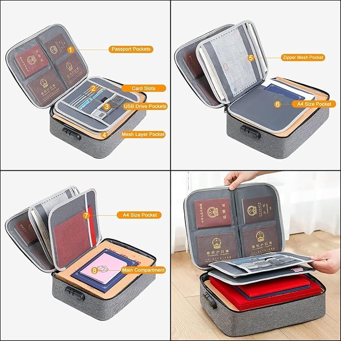 Image of Polyester Multilayer Travel File Document Organiser Storage Bag with Lock Waterproof File Folders Bag for Certificates&Document Safe Pouch Bag for Home Office Travel