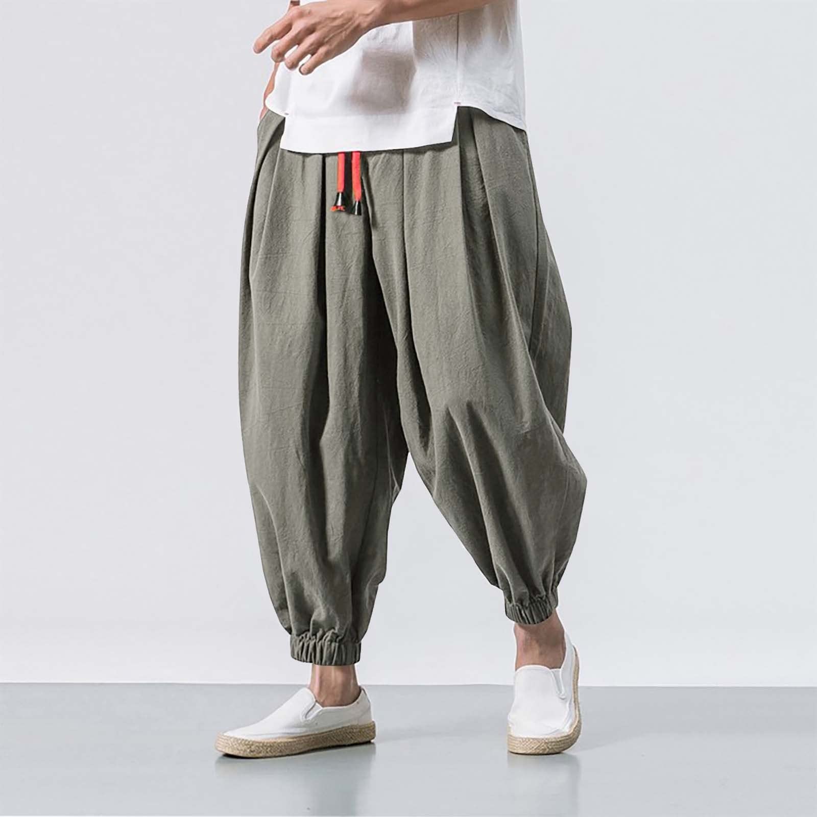 Mens Pants Casual Relaxed Fit Harem Pants Baggy Hippie Elastic Waist Drop Lightweight Beach Yoga Summer Trousers