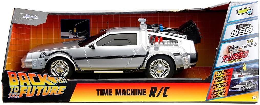Jada Toys - Back to The Future RC Car, Time Machine, Remote Controlled Vehicle with Turbo and Light Function, Up to 10 km/h, USB Charging Function, 28 cm, for Children from 6 Years, 253256004