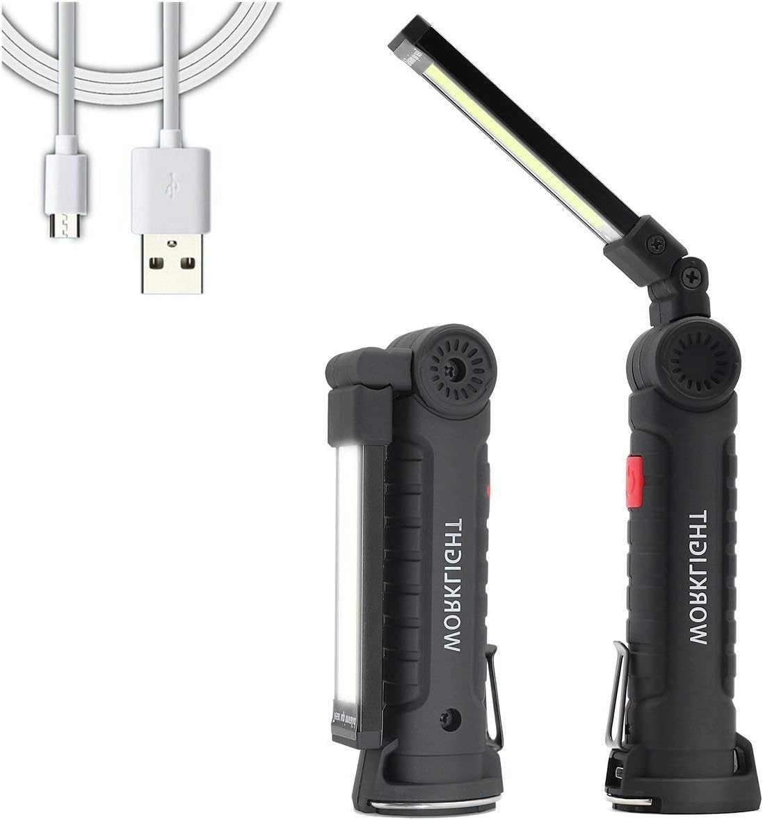 COB Portable Work Light,USB Rechargeable Work Light 5 Lighting Modes Led Portable Flashlight with Magnetic Base Ultra Bright Inspection Lamp for Car Repairing, Workshop,Garage,Camping,Emergency(Small)