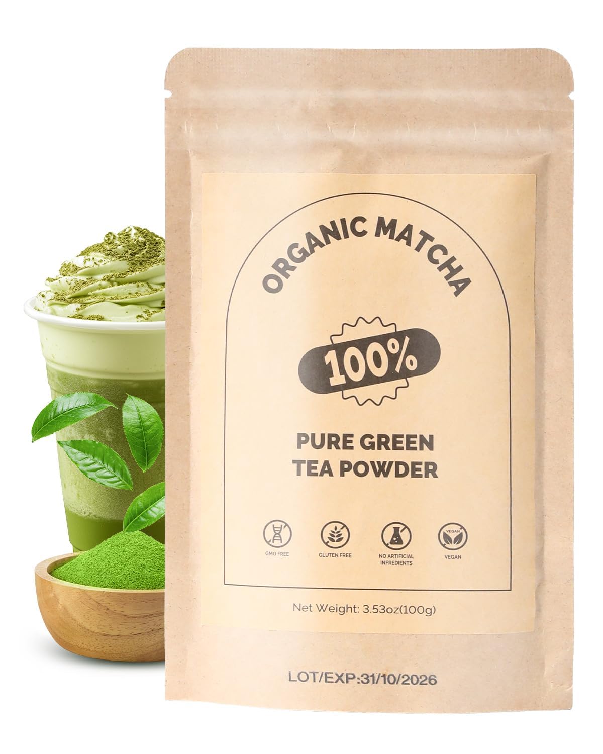 Premium Matcha-Teepulver, Kulinarisch Grade, Erste Frühlings-Ernte, natürlich vegan ohne Zusatzstoffe, fein im Geschmack – Grüner Tee für Latte, Smoothies, Backen Getränke 100g