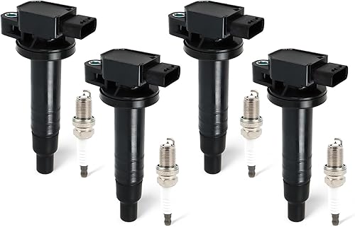 Paquete de 4 bobinas de encendido UF-316 y bujías de iridio BKR5EGP compatibles con Toyota Echo Prius Yaris Scion xB 1.5L L4 Reemplazar # C1304,