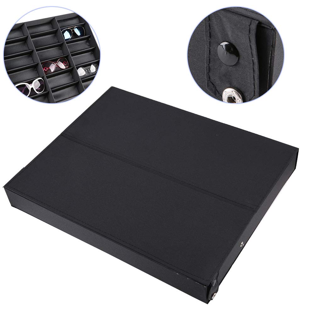 GOTOTOP Brillenbox mit 18 Fächern, Sonnenbrillenaufbewahrung mit Staubschutz, Präsentationsvitrine, Brillenständer, 47 x 37 x 6 cm