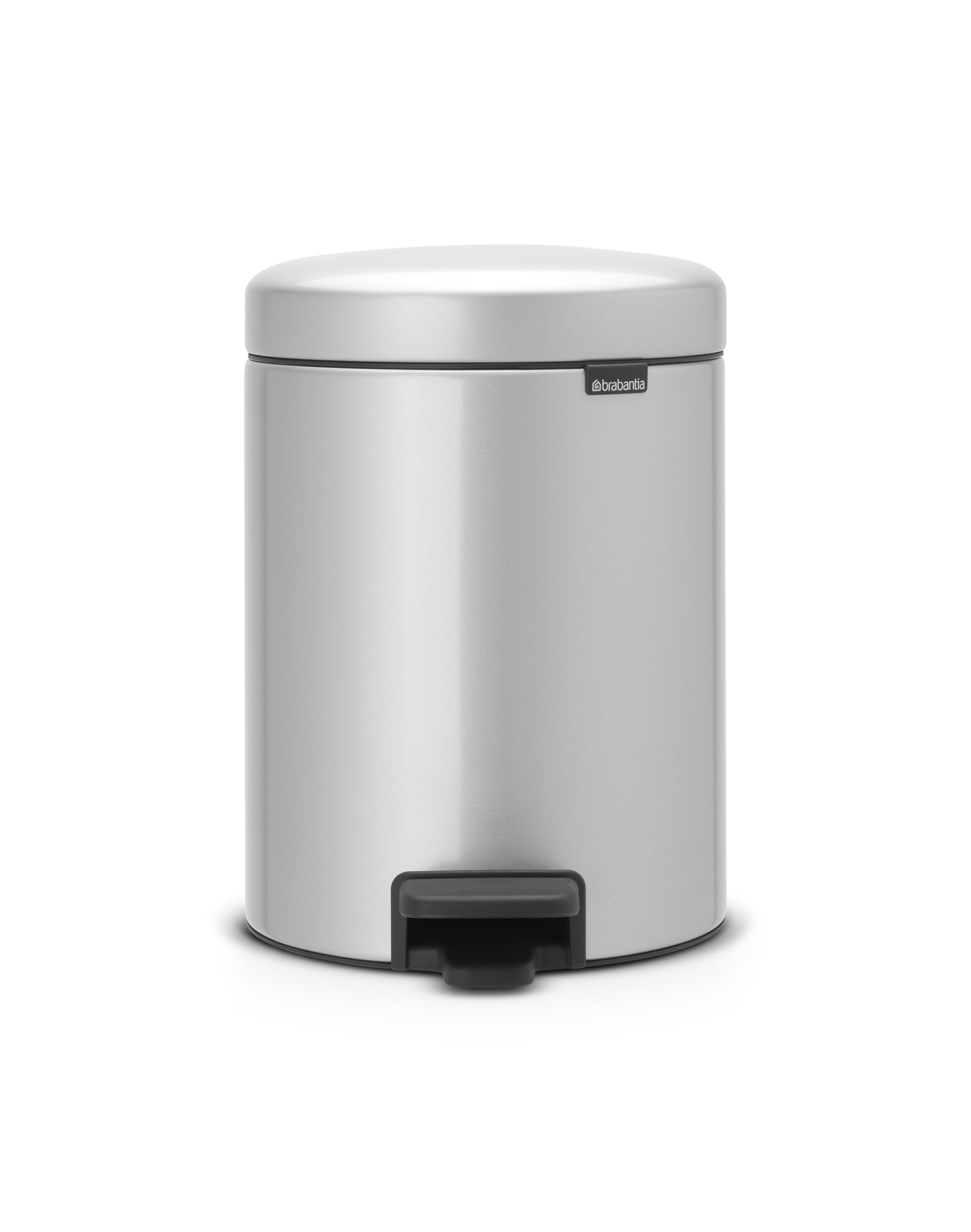 Brabantia New Icon Step Trash Can (1.3 Gal/Metallic Grey) Soft Closing Kitchen Garbage/Recycling Can with Removable Bucket