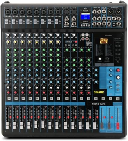 Amazon Com G Mark Professional Audio Mixer Sound Board Console System Interface 16 Channel Digital Usb Bluetooth Mp3 Computer Input 48v Phantom Power Stereo Dj 24 Bit Spx Effects Musical Instruments
