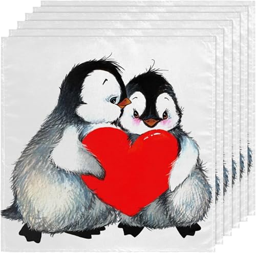 Miniatura 6 de Cloth Napkins Set of 4 Cute Penguin Love Heart 20x20 Inch Cloth Napkins Penguin Pattern Washable Reusable Kitchen Dinner Napkins Table Decor for