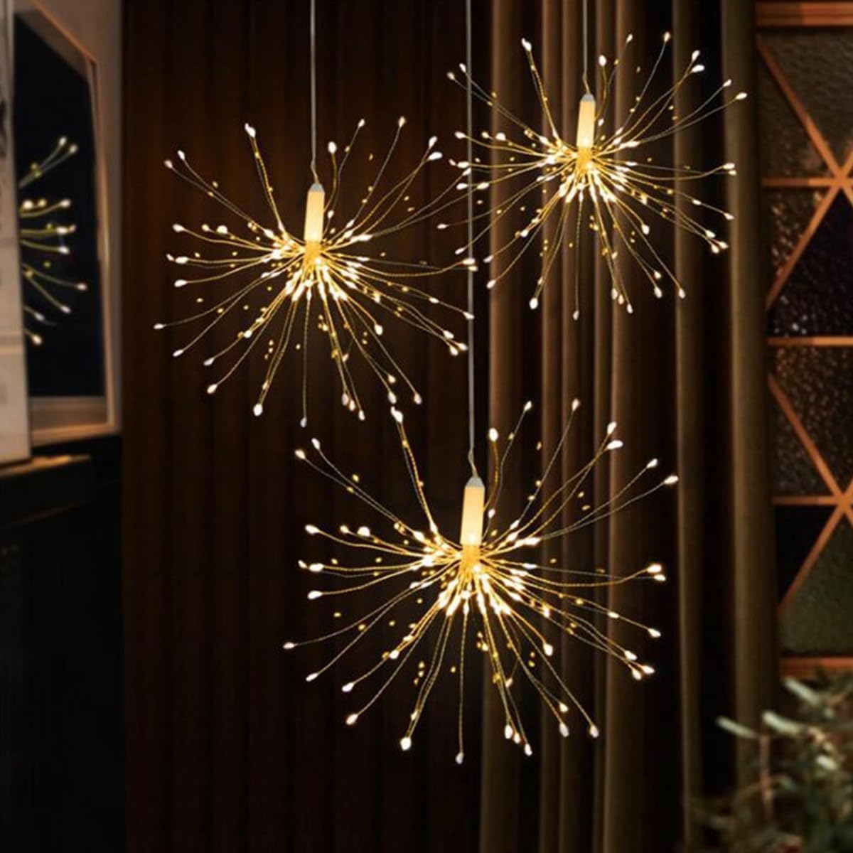 Remote Firework Lights Led Copper Wire, 10 Connection Total 1000 LED Fairy Twinkle Lights Plug in String Lights 8 Modes 1M/3.3FT Spacing Starburst Lights with Sagging Wire (Warm White)