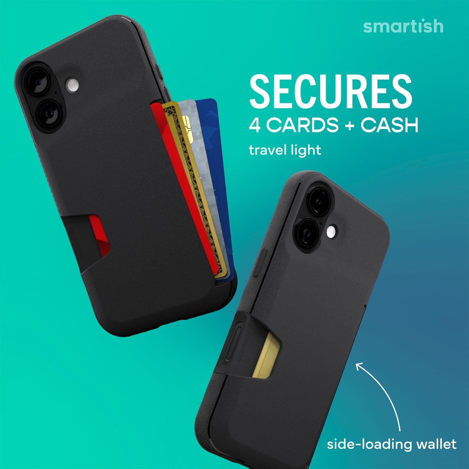 Smartish® iPhone 17 Wallet Case + Screen Protector - [Slim + Protective] Phone Case Credit Card Holder + 2-Pack Tempered Glass Screen Protectors for Apple iPhone 17 - Black Tie Affair