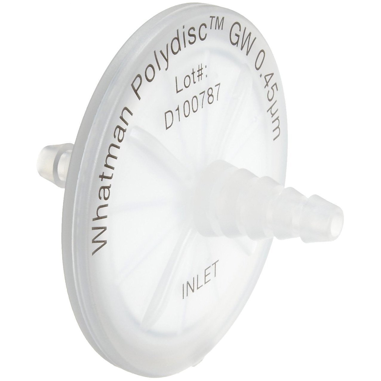 Whatman 10463401 Polydisc GW Nylon In-line Filters, 4.5 bar Maximum Pressure, 0.45 Micron, 6 to 14mm Tubing Nozzle Connection (Pack of 50)