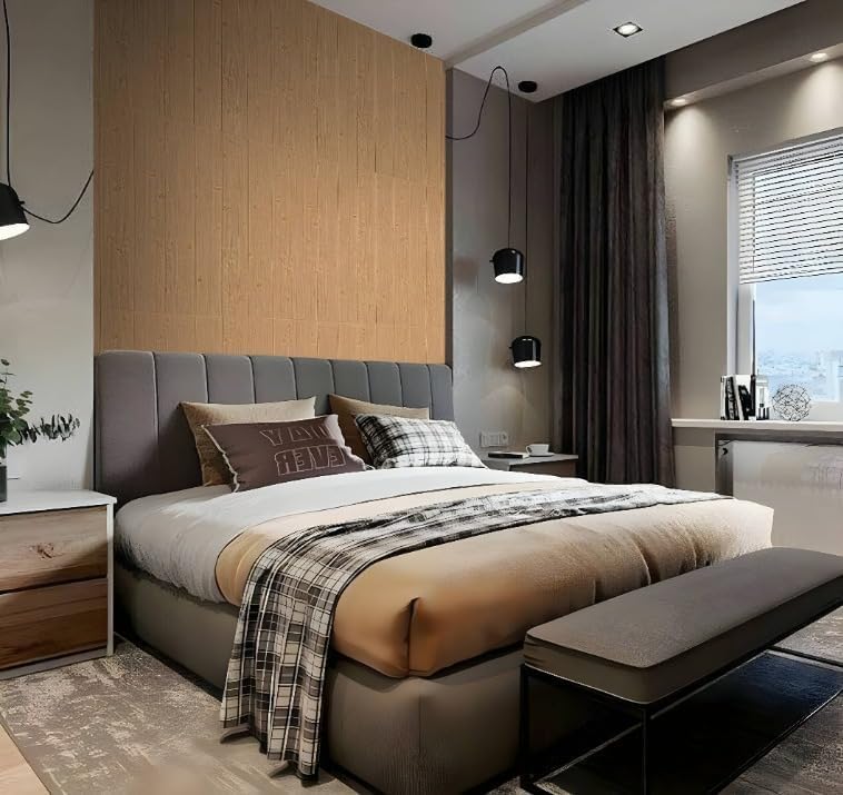 Image of VKR Self Adhesive PE Foam Wall Sticker Wooden Texture Design for Home, Bedroom, Living Room, Office, Hotel & Cafe Decor, DIY Waterproof Panel (70x70 CM, Pack of 1)