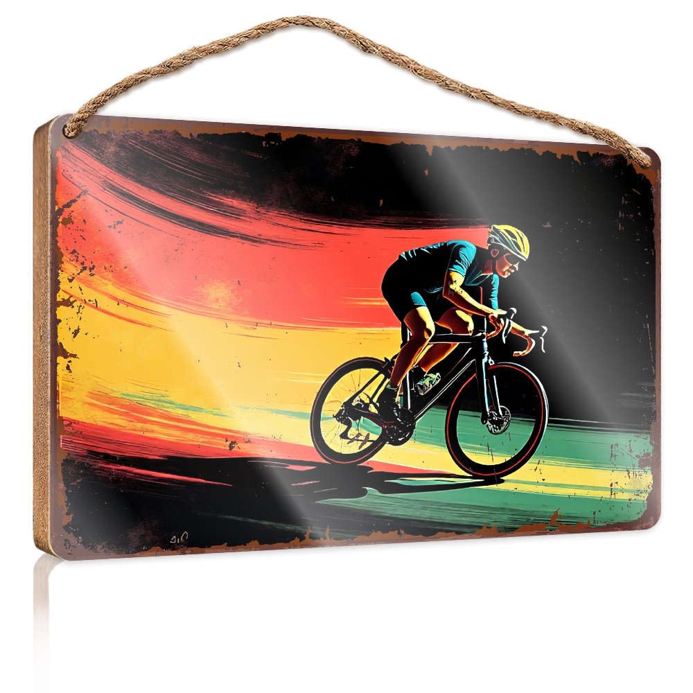 Hanging Decor Sign Rider Speeding On A Vibrant Road. Funny Sign Decor Funny Wood Hanging Sign(23X35CM)