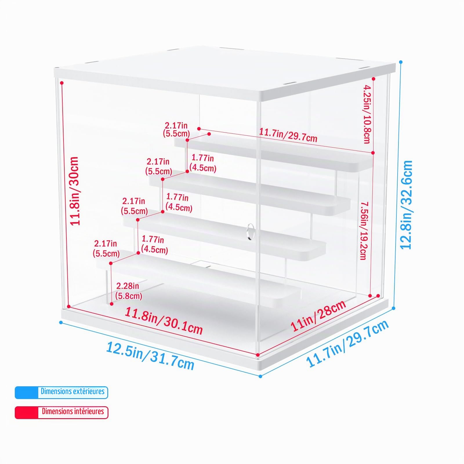 5 Niveaux Vitrine Acrylique Transparent pour Collection Pop Figurine , Boîte de Présentoir d'affichage Rangement Anti-Poussière pour Jouet Mini Figurines,Blanc,31.7X 29.7X 32.6cm