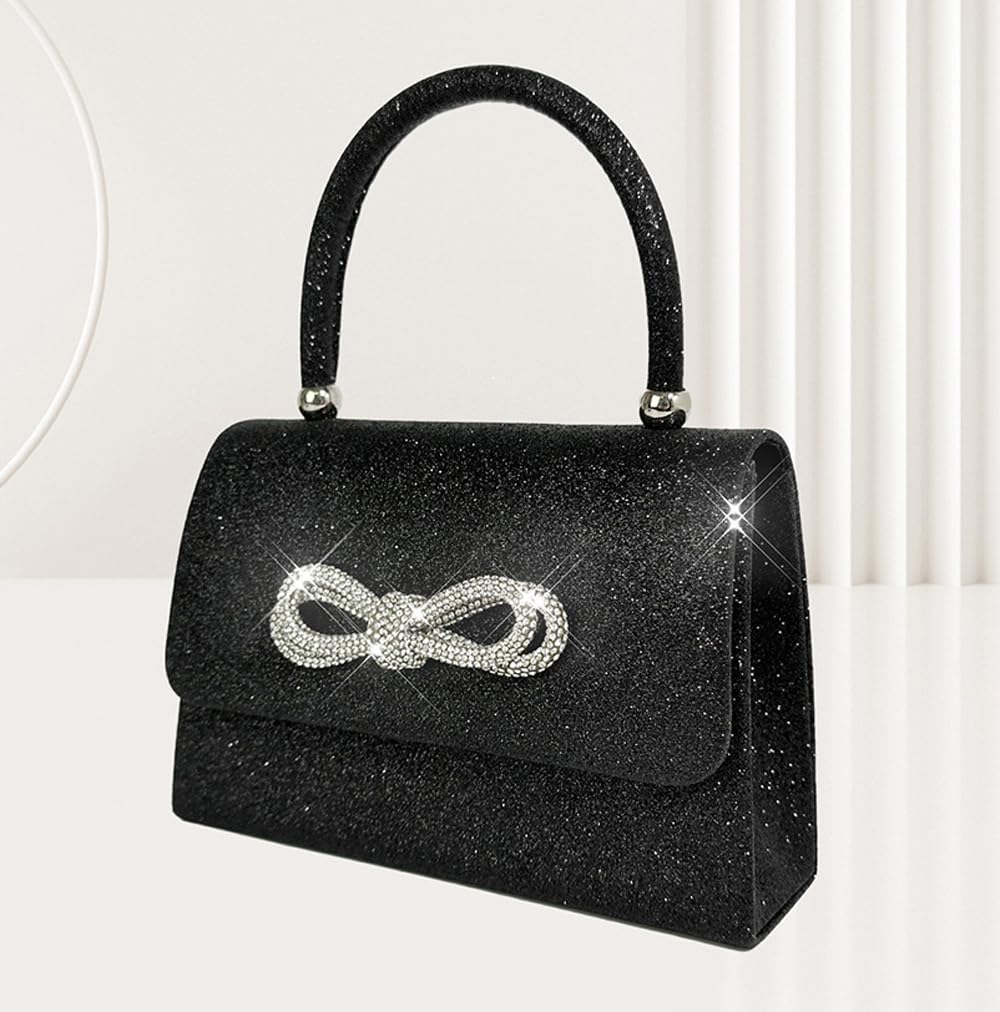Trisapu Womens Evening Bag Sparkly Bow Clutch Purse Wedding Party Purses Glitter Rhinestone Cocktail Prom Handbags: Black-s