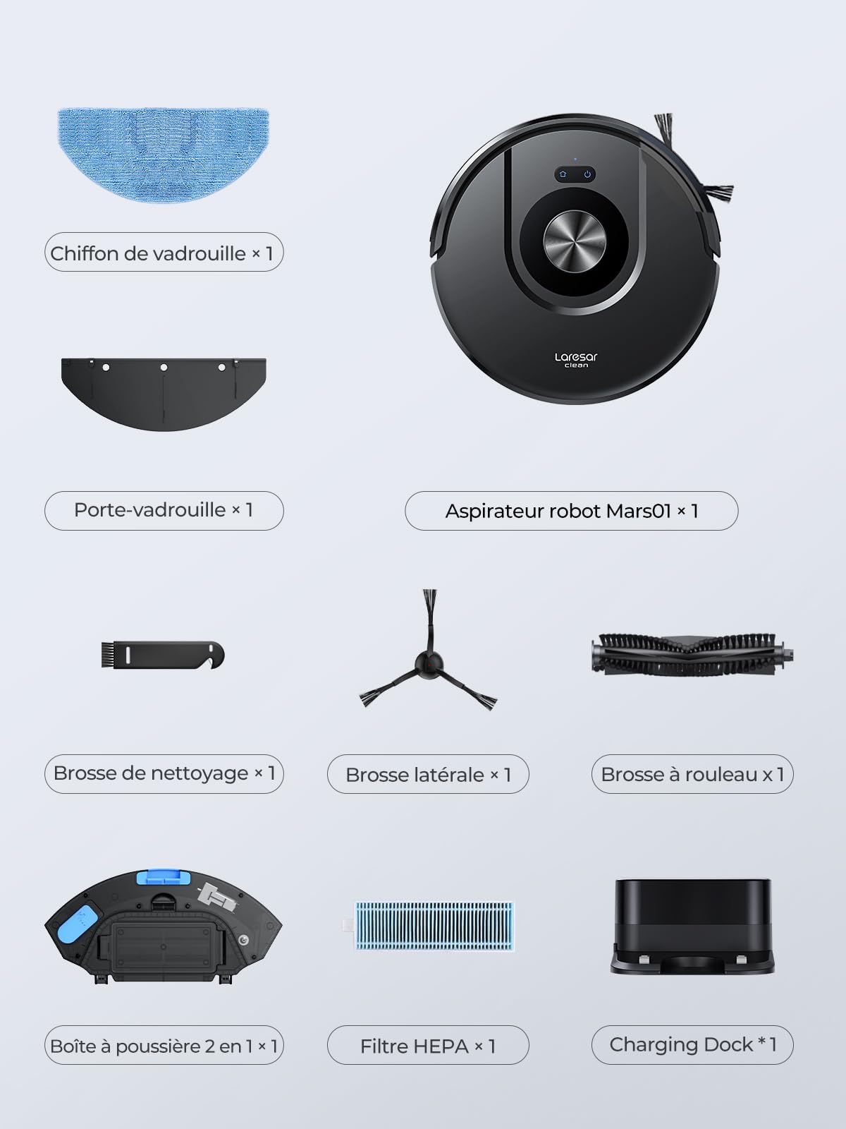 Aspirateur Robot, 8000Pa 200Mins Robot Aspirateur Navigation LiDAR Laveur, Robot Laveur de sol, Cartes Pour Sols Multiples, Commande Alexa/APP/WiFi, Idéal Pour Poils d’Animaux, Tapis et Sols Durs
