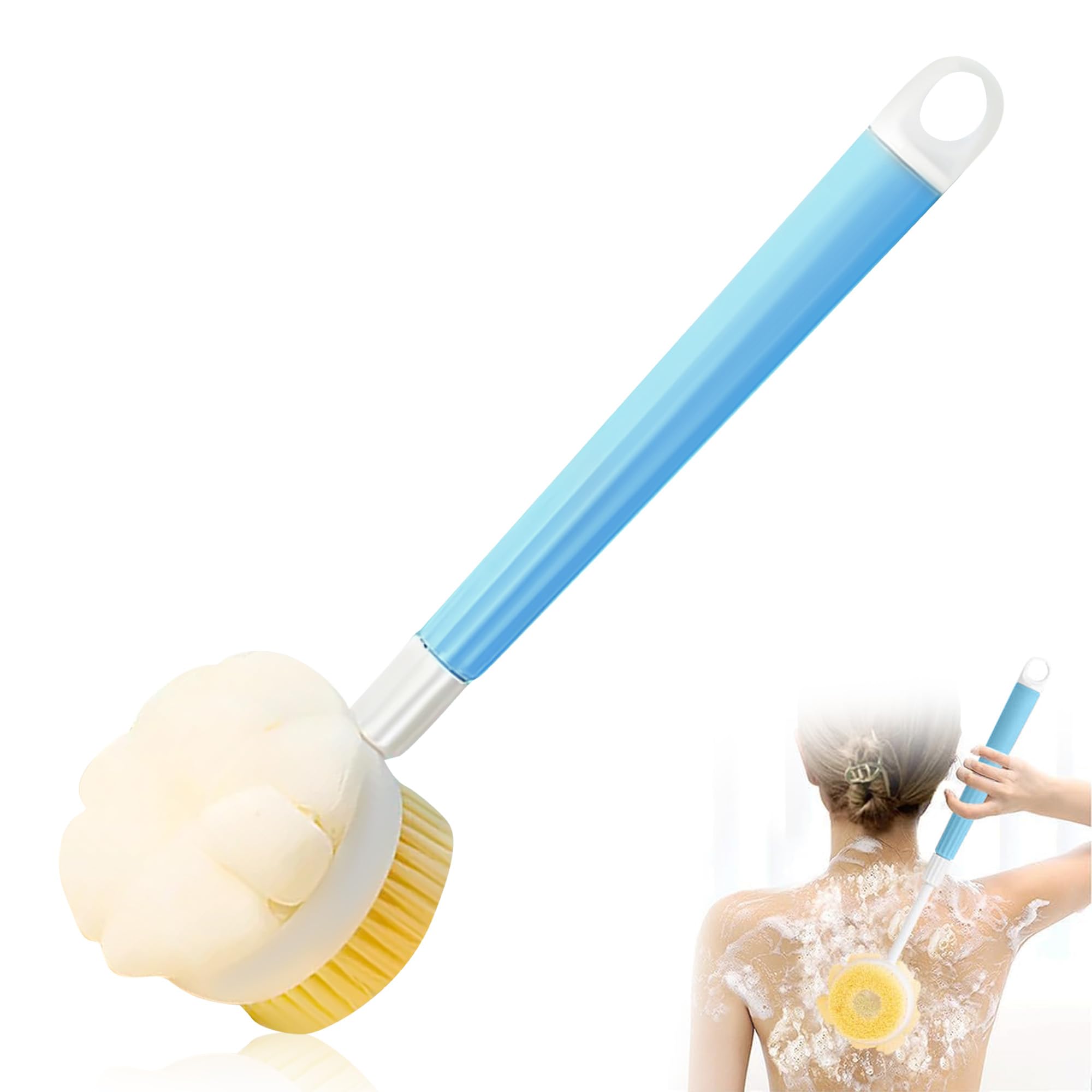GLUN® 2 in 1 Height Adjustable Folding Bath Brush, Scrubber Bath Mesh & Sponge Brush, Using Body Exfoliating, Travel Friendly, Bathing Accessories-image-31
