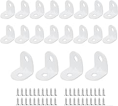 JatilEr 20 Pcs Corner Bracket 20 * 20 mm, Right Angle Brackets 90 Degree Corner Brace Metal L Brackets Metal with 40 Screws for Wood Furniture Fixation - White