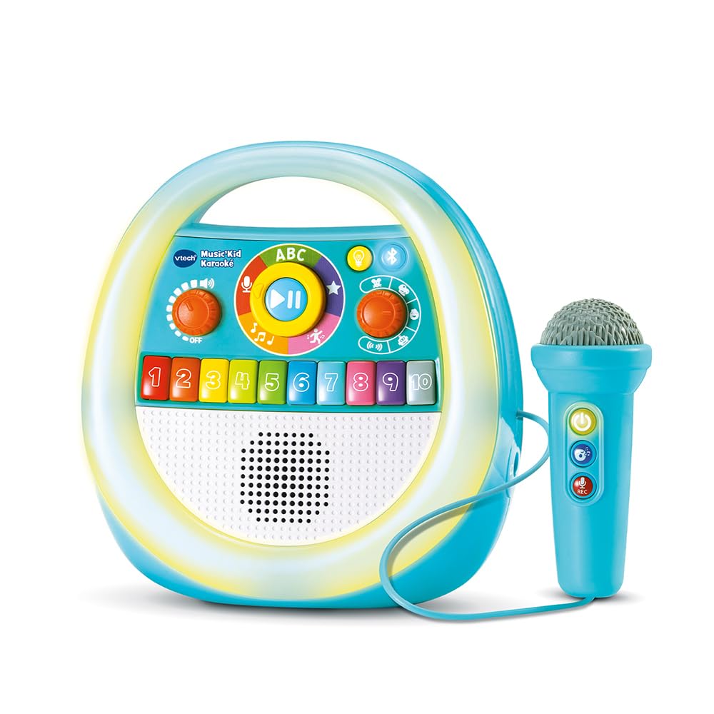VTech Music'Kid Karaoké Baladeur Musical Enfant Dès 2 Ans | Enceinte Bluetooth Lumineuse avec Micro Karaoké, Enregistreur Vocal, Comptines, Chansons Éducatives et Relaxantes en Français