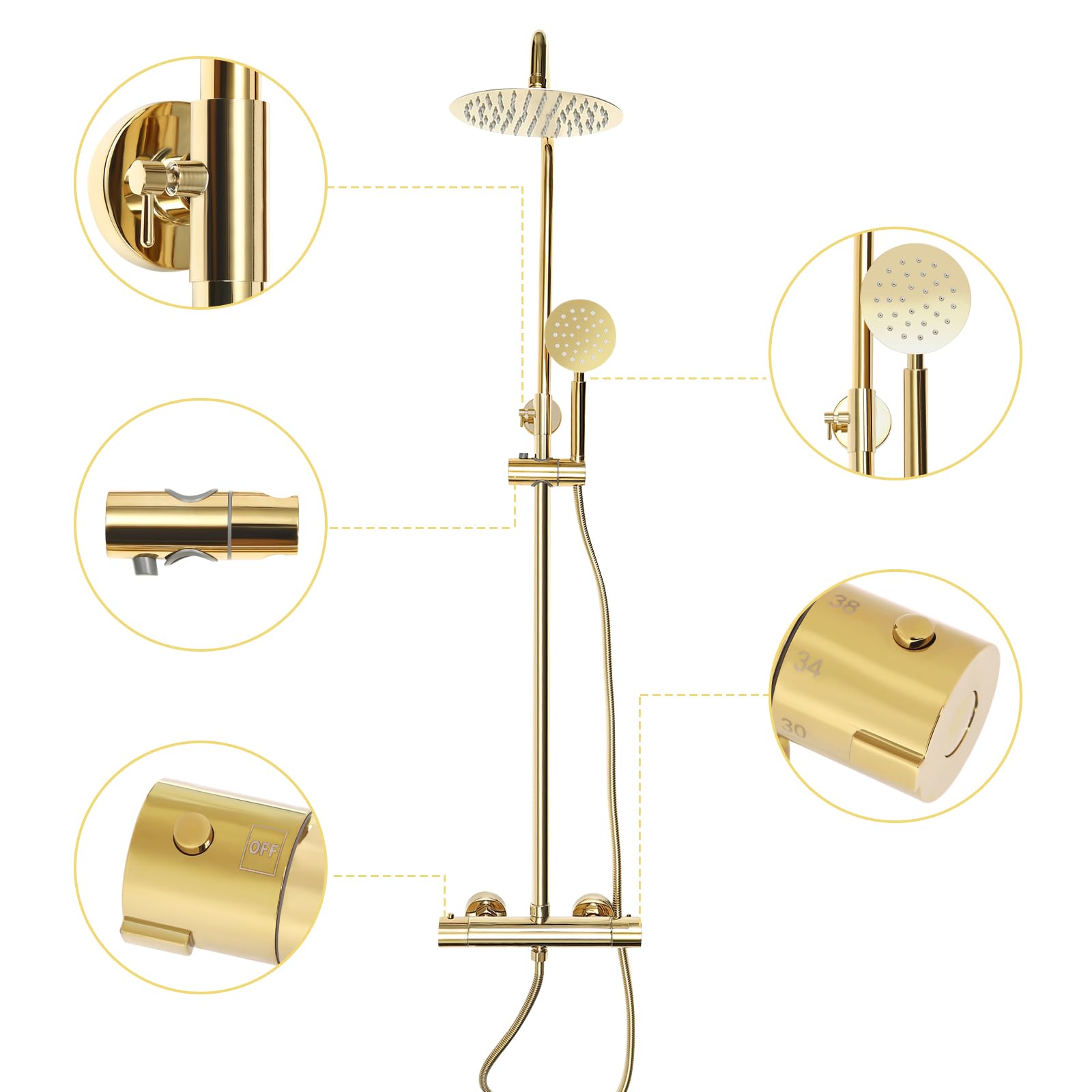 Termostato Ducha Dorado Pared Grifo Antical Termostato TermostáTico Casa Mezclador Pulido EstáNdar Cromado Incluido Columna Juego Lluvia LatóN Mano Hogar Multifuncional