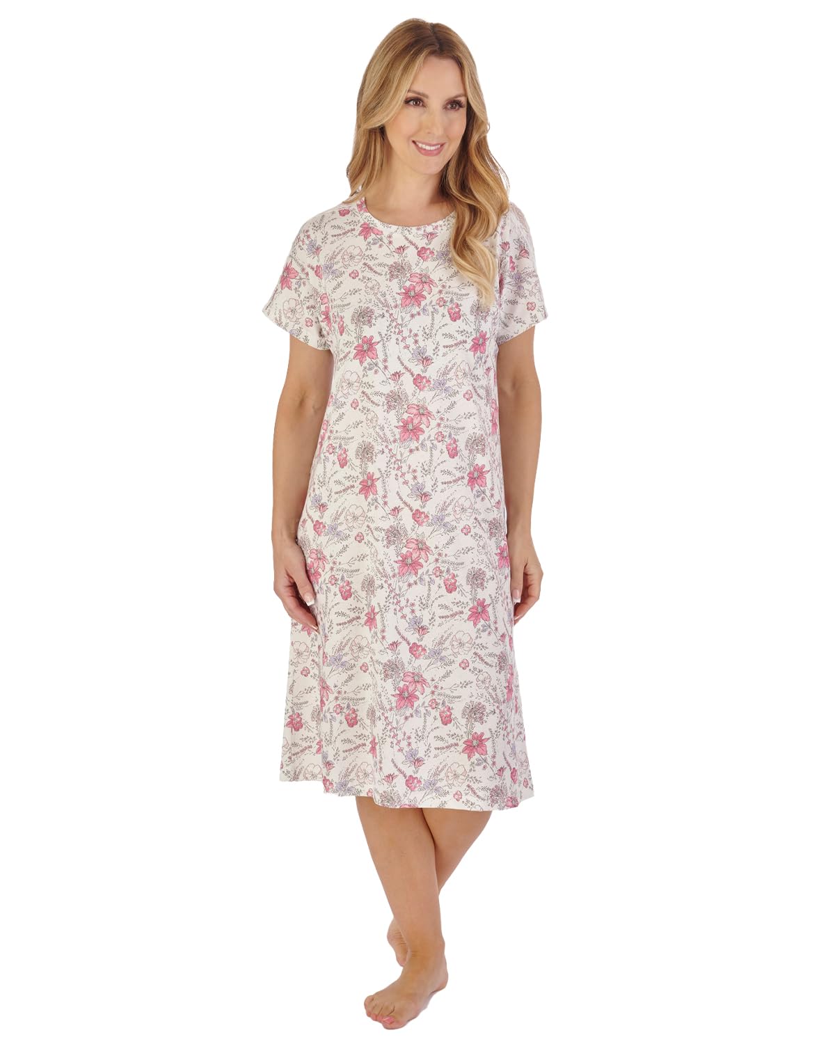 Slenderella Sketch Floral Short Sleeve Nightie ND05116 Pink 16-18