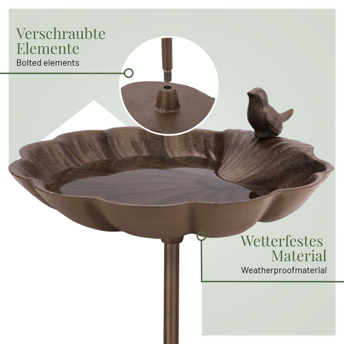 wildlife home Grande abbeveratoio per uccelli in piedi su asta, abbeveratoio per uccelli con picchetto da giardino, balcone, bagno per uccelli in ghisa resistente al gelo, abbeveratoio per uccelli,