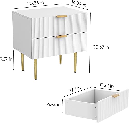 Miniatura 2 de Algherohein Mesita de noche blanca para dormitorio, mesita de noche acanalada, mesa auxiliar para sala de estar, mesita de noche moderna de mediados