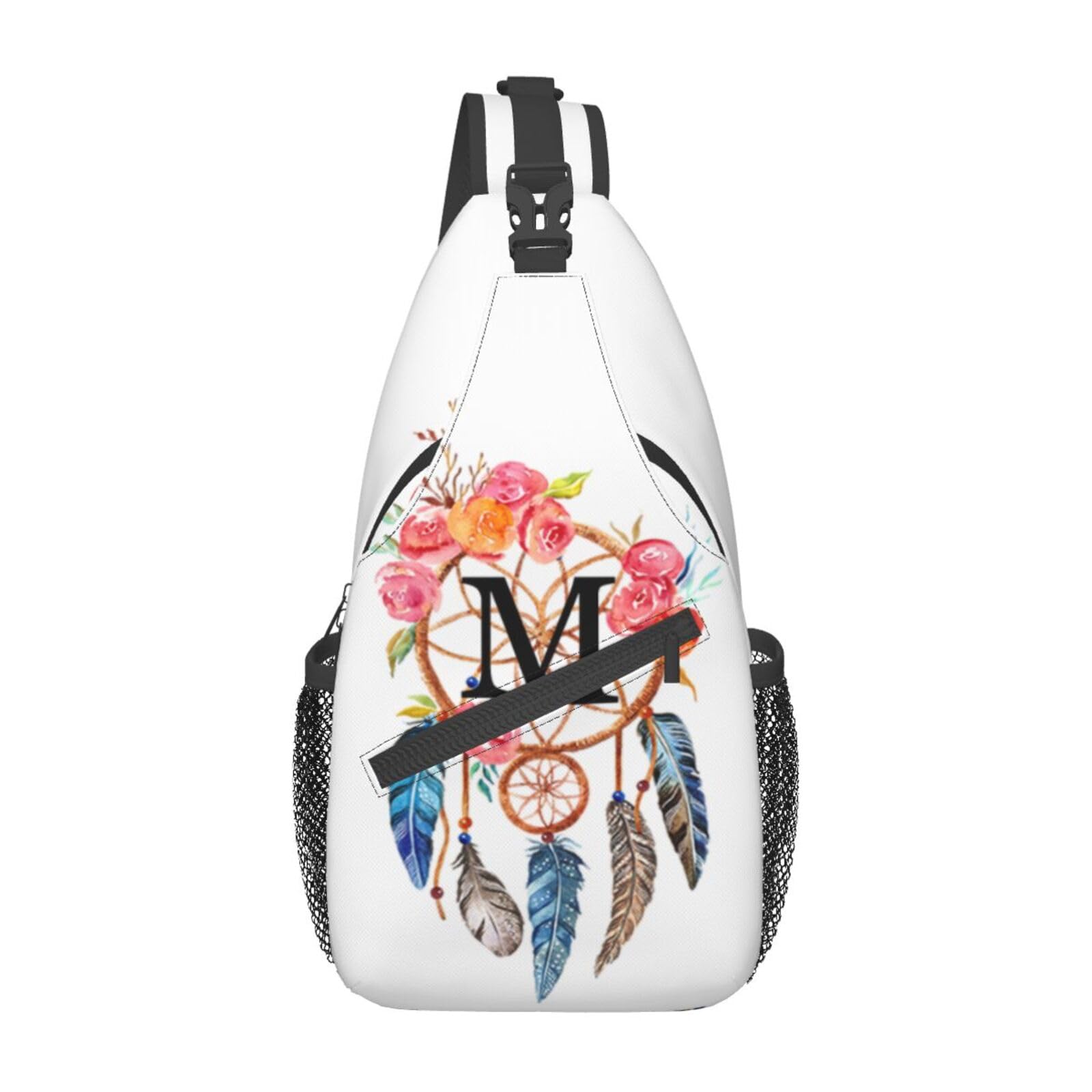 GTEVUTS Personalized Initial Crossbody Bags - Dream Catchers Customized Sling Bag Small Chest Shoulder Bag- Birthday Gifts for Women, White Daypack