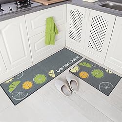 Carvapet 2 Piezas Alfombras Cocina Lavable Antideslizante Tapete de Cocina Alfombrillas(Limón)