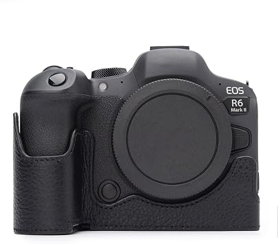 R6II Vintage Genuine Leather Camera Case for Canon EOS R6 Mark II Handmade Half-Wrap Camera Protector Cover Black