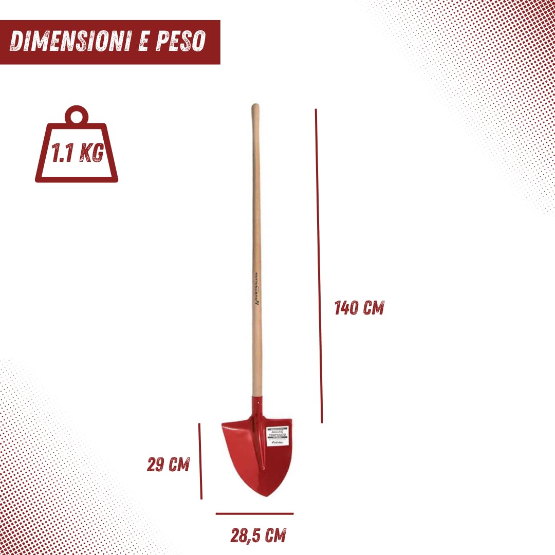 Badile a Punta in Acciaio Temprato Rinforzato Verniciato con Manico in Legno di Faggio da 140 cm – 28,5 × 29 cm, 1,1 kg – Ideale per Giardinaggio ed Edilizia (Arancio)