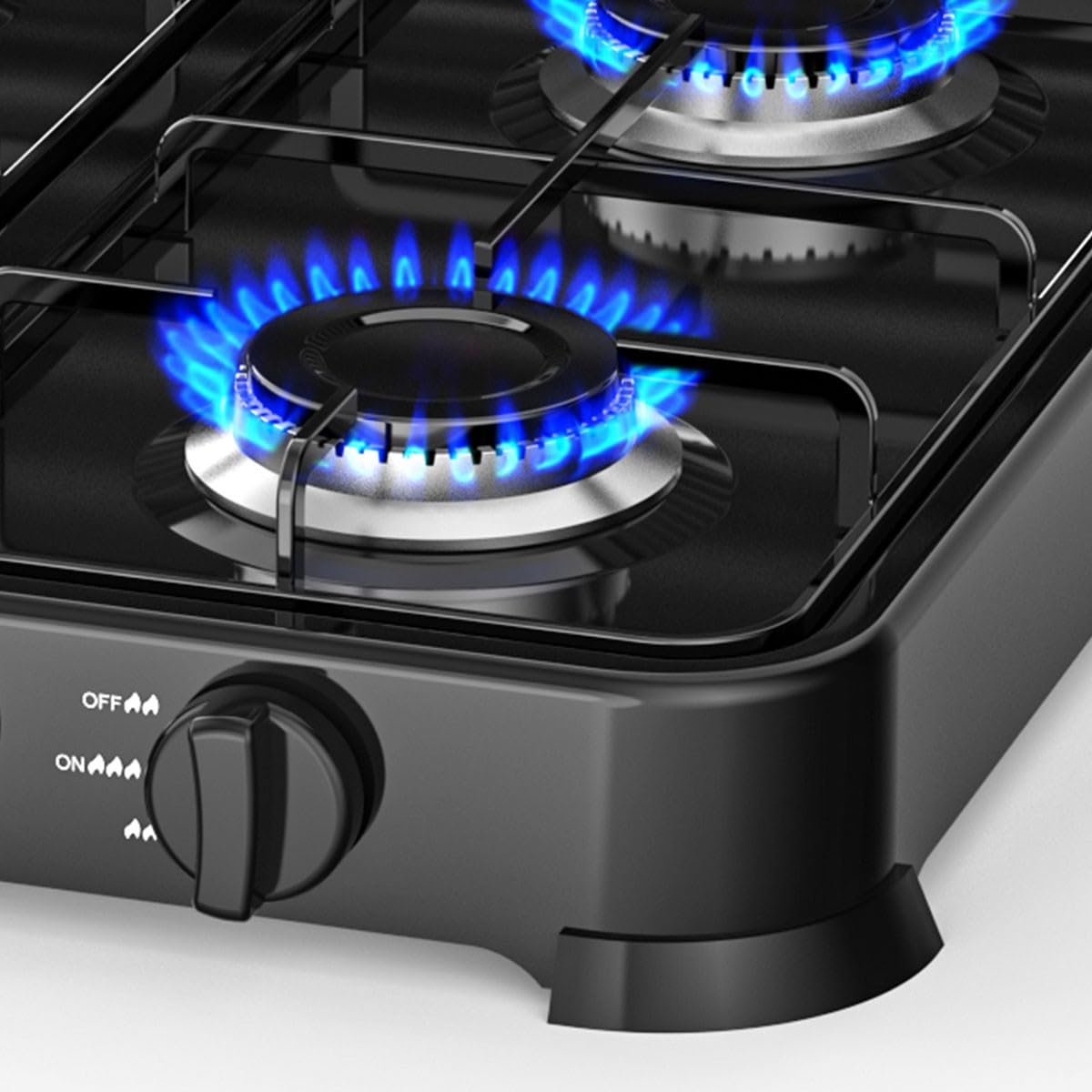 INTEC - Réchaud à gaz 4 feux 8800W Plaque de cuisson gaz portable Noire Gaz Butane ou Propane Bruleurs inox