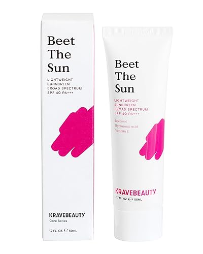 KraveBeauty Beet The Sun SPF 40  Protector solar de amplio espectro diario inspirado en Corea, SPF químico no graso, sin residuo blanco, vegano y