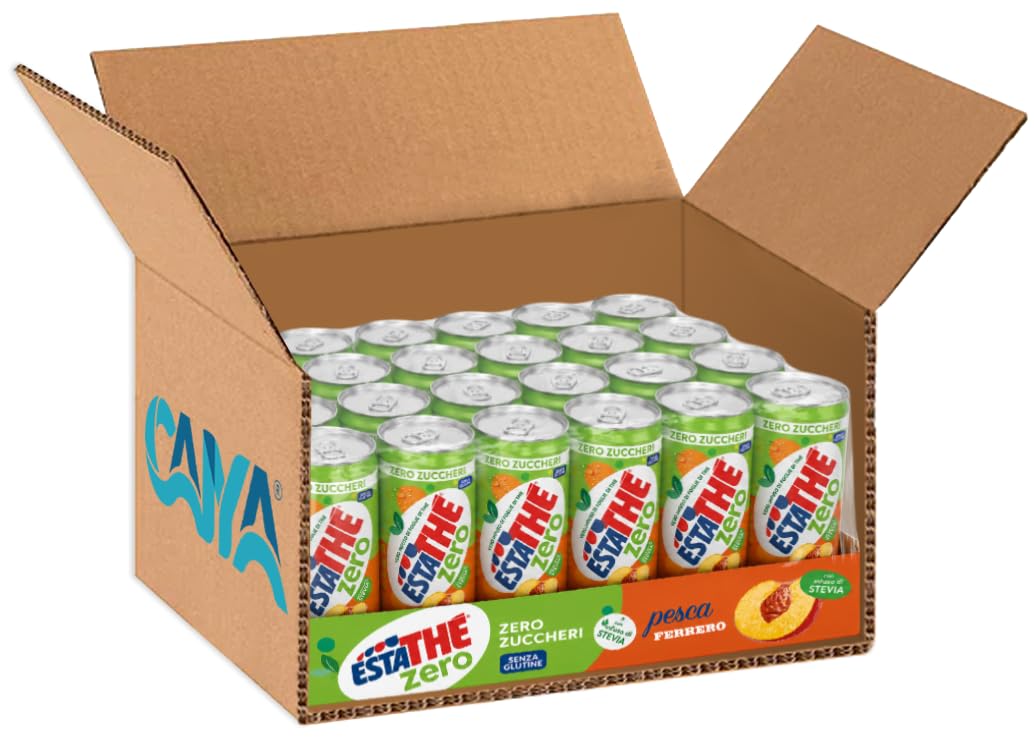 24X The Zero Zuccheri Pesca 330ml Lattina – Tè Freddo alla Pesca Senza Zuccheri con Infuso di Stevia – Confezione da 24 Lattine – Bevanda Fresca Analcolica Gluten Free per estathe