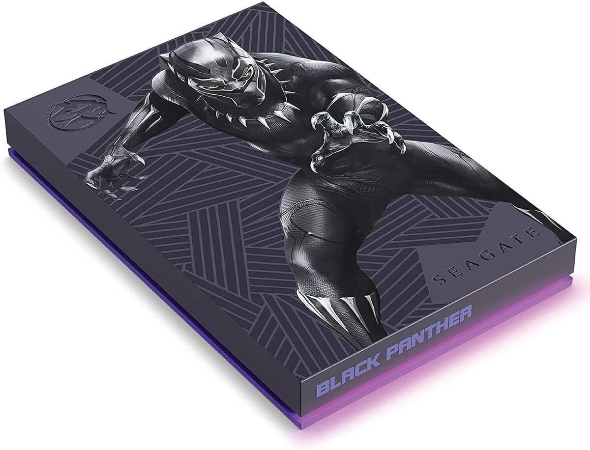 Seagate FireCuda 2TB portable external hard drive, compatible with PS4, PS5, Xbox One/Series, PC, Marvel Edition Black Panther, USB 3.2, 3 Years Rescue Services (STKL2000401)