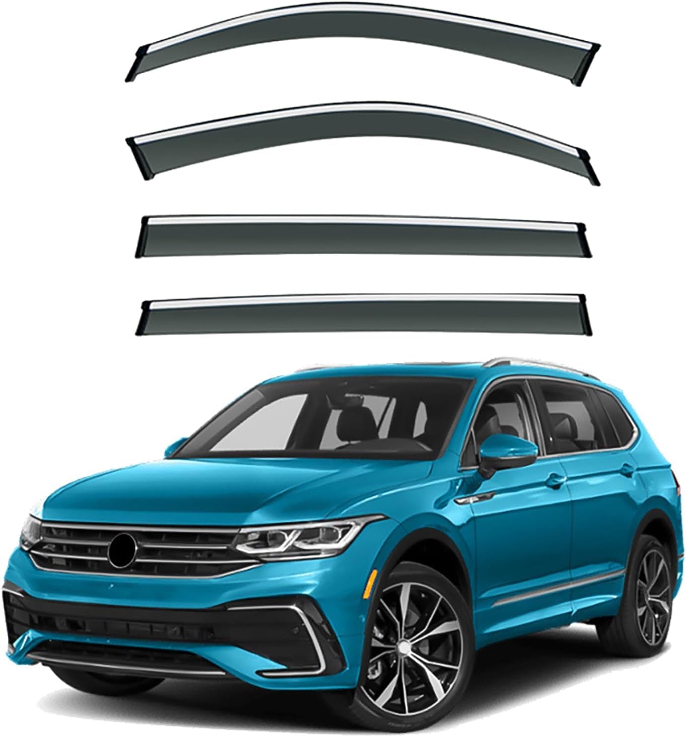 FengXH Window Deflectors for Volkswagen Tiguan L Allspace MK2 2017-2024+ - 4pc Smoke Tint, Waterproof, Noise Reducing.