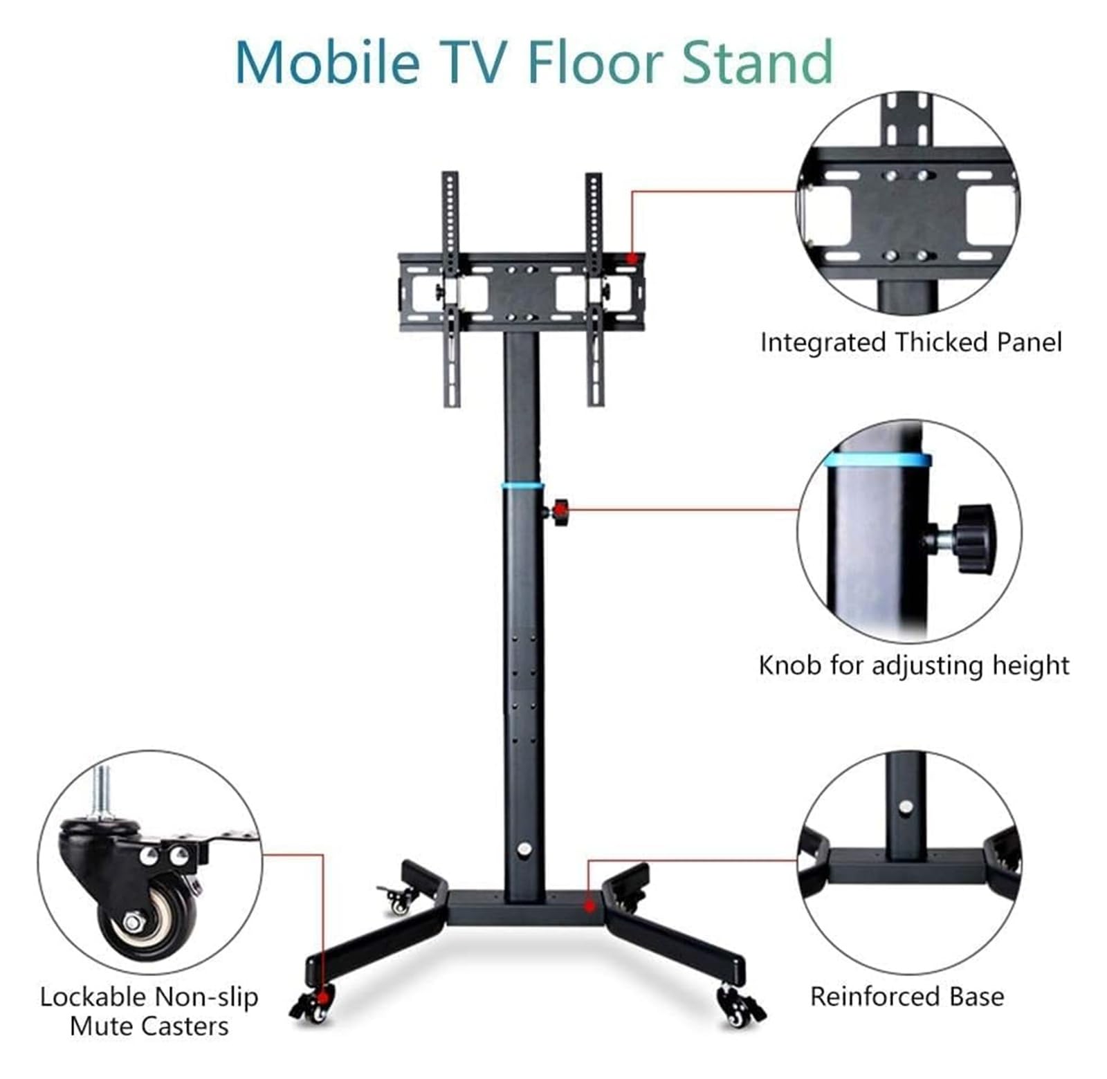 Soporte para TV con Ruedas y Altura Ajustable, Soporte de Montaje y Ruedas, Soporte para TV móvil para Pantallas de 32" 70", Oficina en casa y Eventos