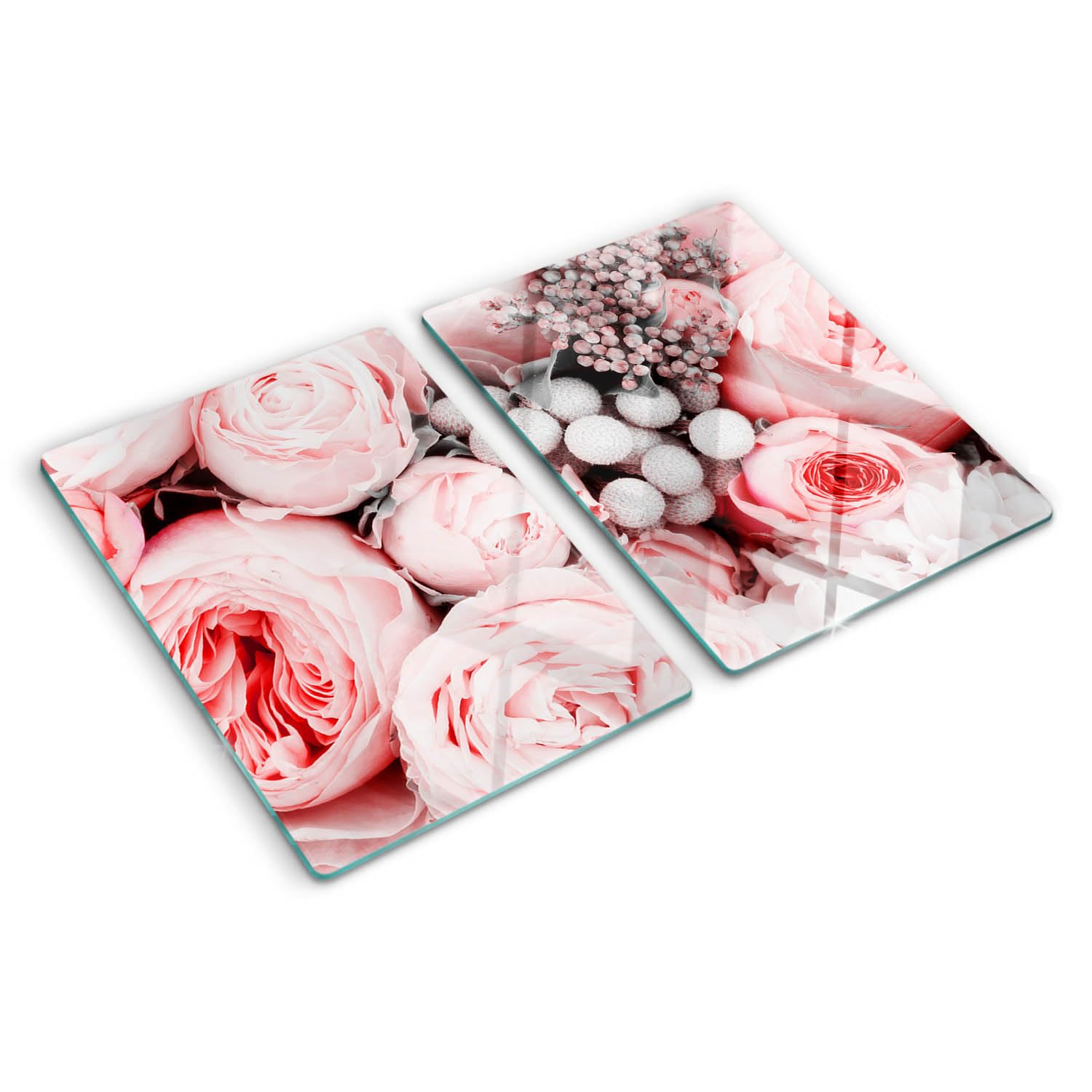 Planche de cuisine en verre contact alimentaire motif floral symétrique 2x40x52 cm