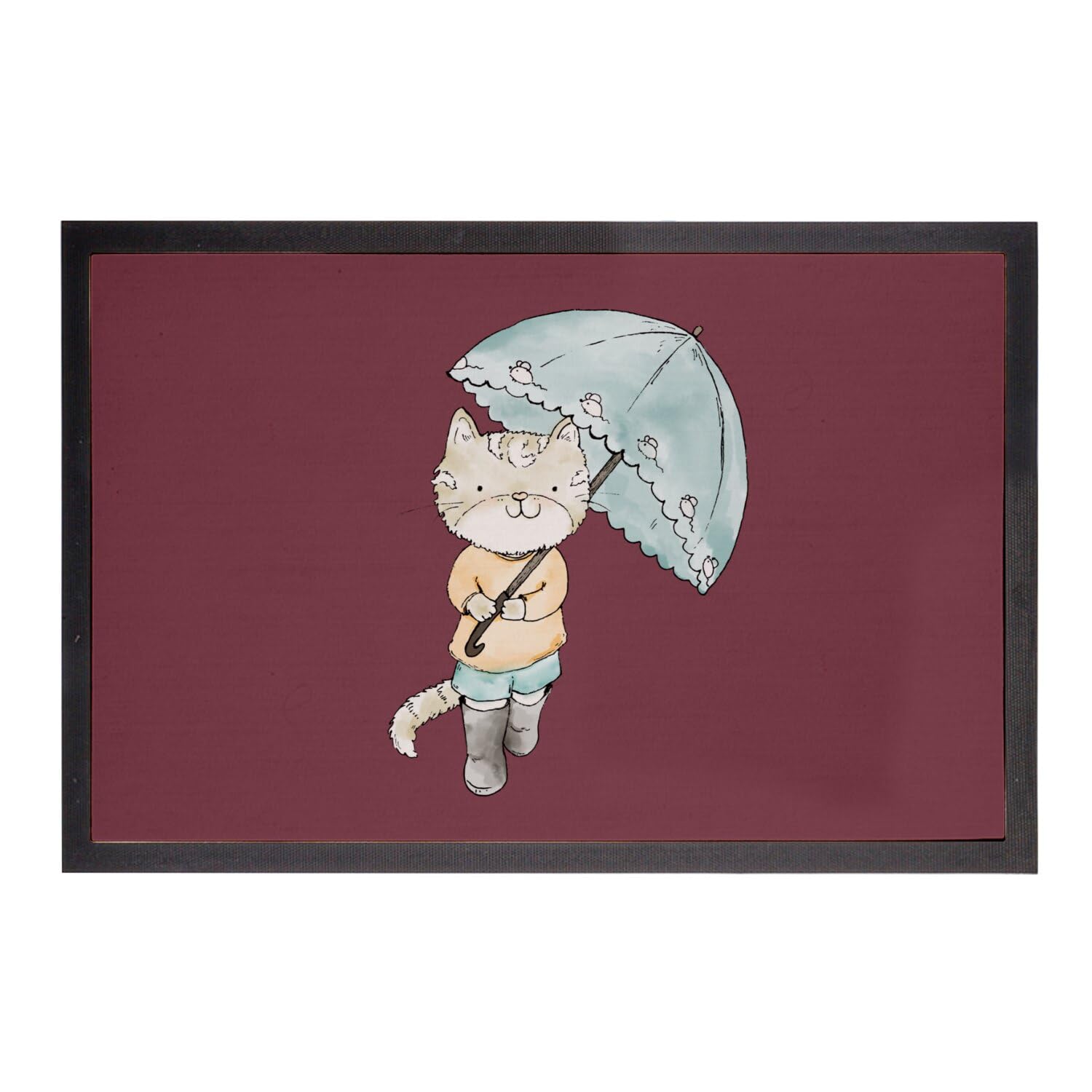 Paillasson peinture aquarelle chat tapis entrée rouge haut de gamme